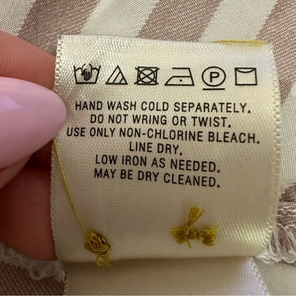 Anthropologie Maeve Striped Blouse Shirt Tan White Side Button - Picture 5 of 6